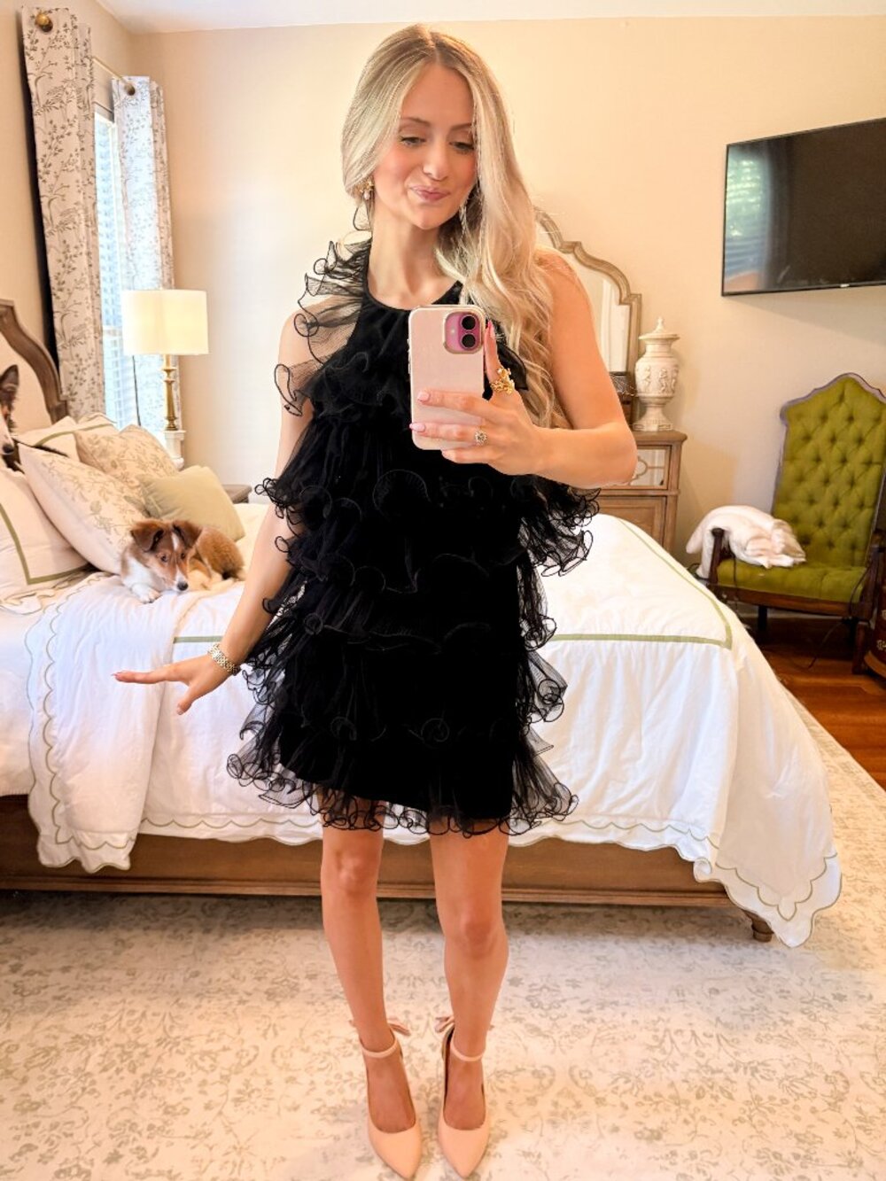 MABLE Black Tiered Ruffle Mini Dress